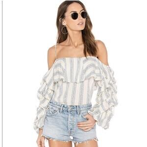 Misa Los Angeles Off The Shoulder Ruffle Flora Top in Grey Stripe Size‎ XS